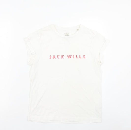Jack Wills Womens White Polyester Basic T-Shirt Size 6 Crew Neck
