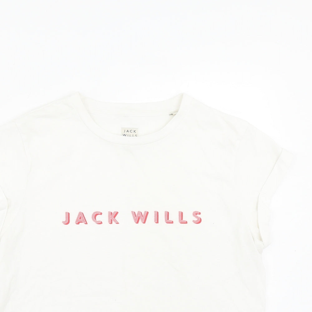 Jack Wills Womens White Polyester Basic T-Shirt Size 6 Crew Neck