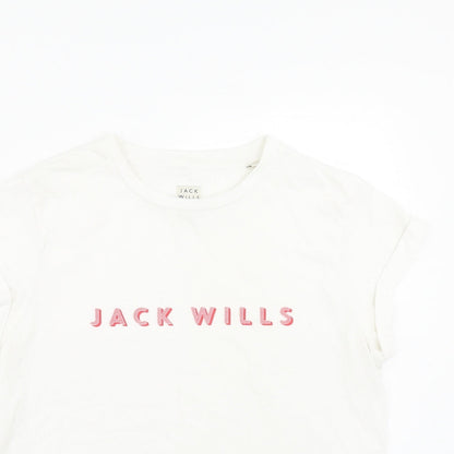 Jack Wills Womens White Polyester Basic T-Shirt Size 6 Crew Neck