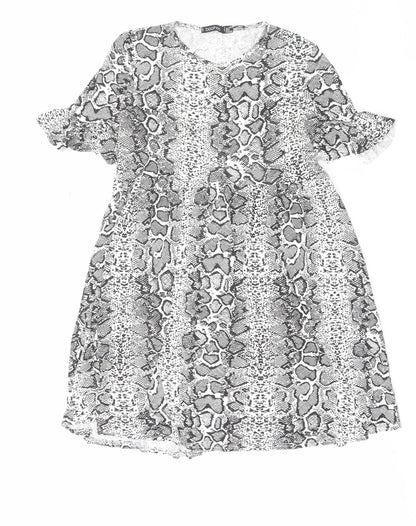 Boohoo Womens Grey Animal Print Viscose A-Line Size 12 Crew Neck Pullover - Snake Print