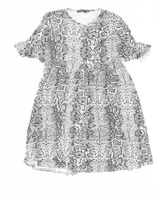 Boohoo Womens Grey Animal Print Viscose A-Line Size 12 Crew Neck Pullover - Snake Print