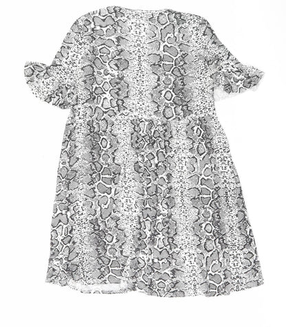 Boohoo Womens Grey Animal Print Viscose A-Line Size 12 Crew Neck Pullover - Snake Print