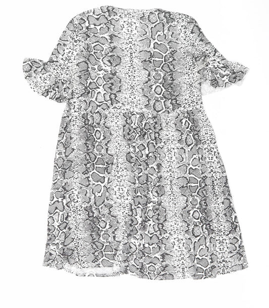 Boohoo Womens Grey Animal Print Viscose A-Line Size 12 Crew Neck Pullover - Snake Print