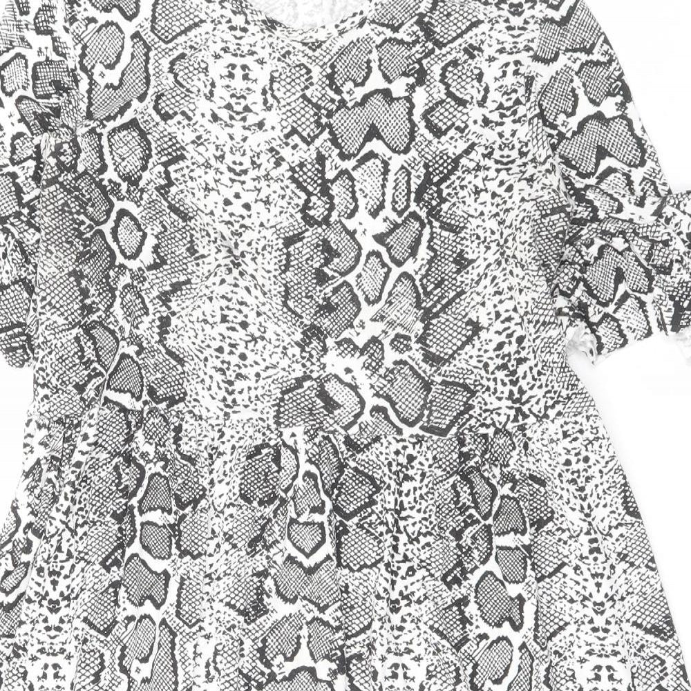 Boohoo Womens Grey Animal Print Viscose A-Line Size 12 Crew Neck Pullover - Snake Print