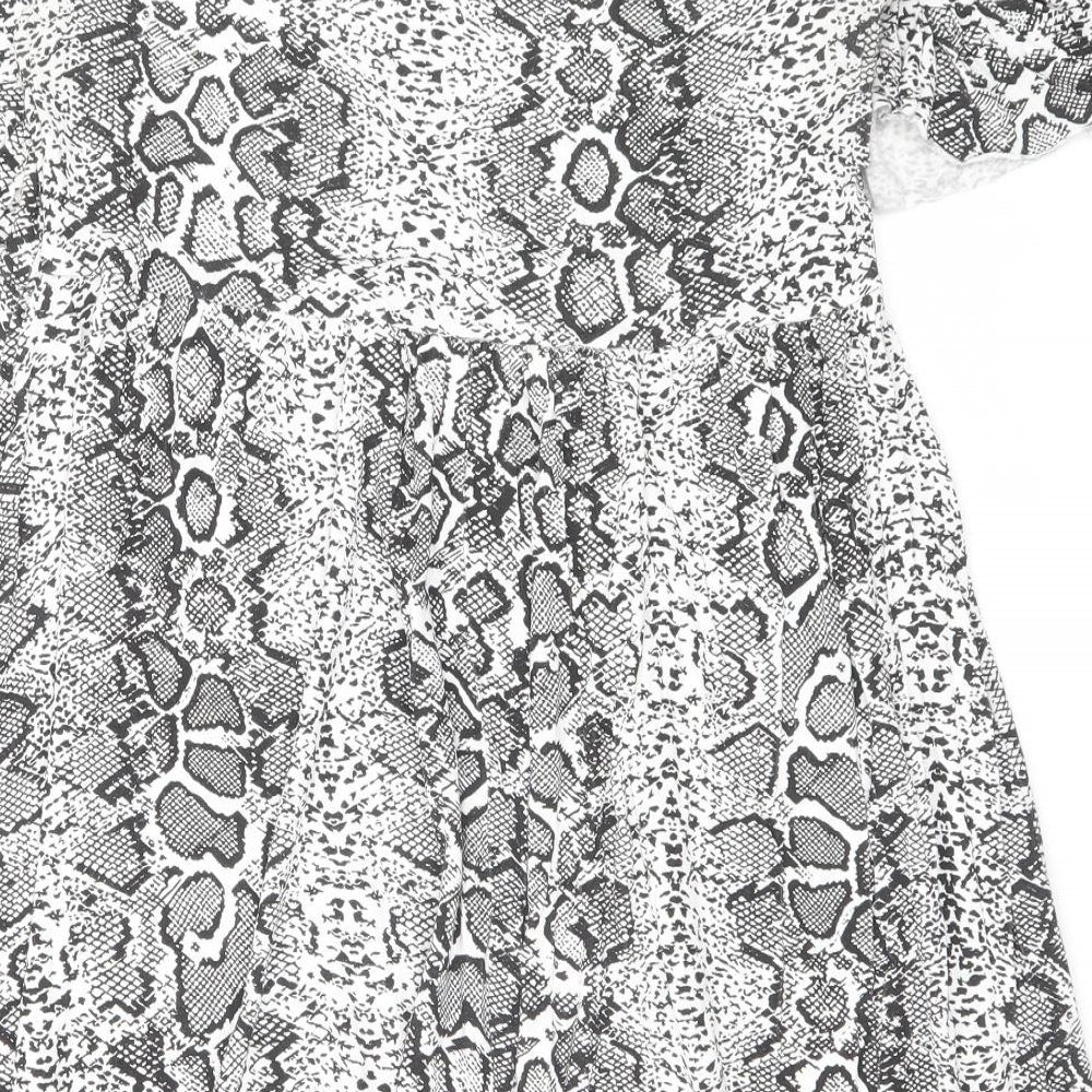 Boohoo Womens Grey Animal Print Viscose A-Line Size 12 Crew Neck Pullover - Snake Print