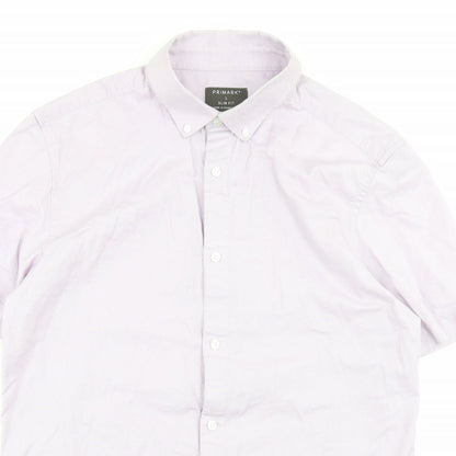 Primark Mens Purple Cotton Button-Up Size L Collared Button