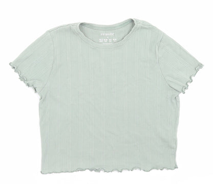 Primark Womens Green Cotton Cropped T-Shirt Size S Crew Neck - Lettuce Edging