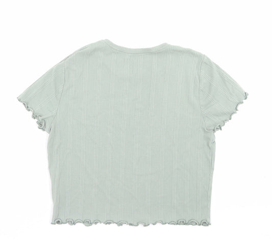 Primark Womens Green Cotton Cropped T-Shirt Size S Crew Neck - Lettuce Edging