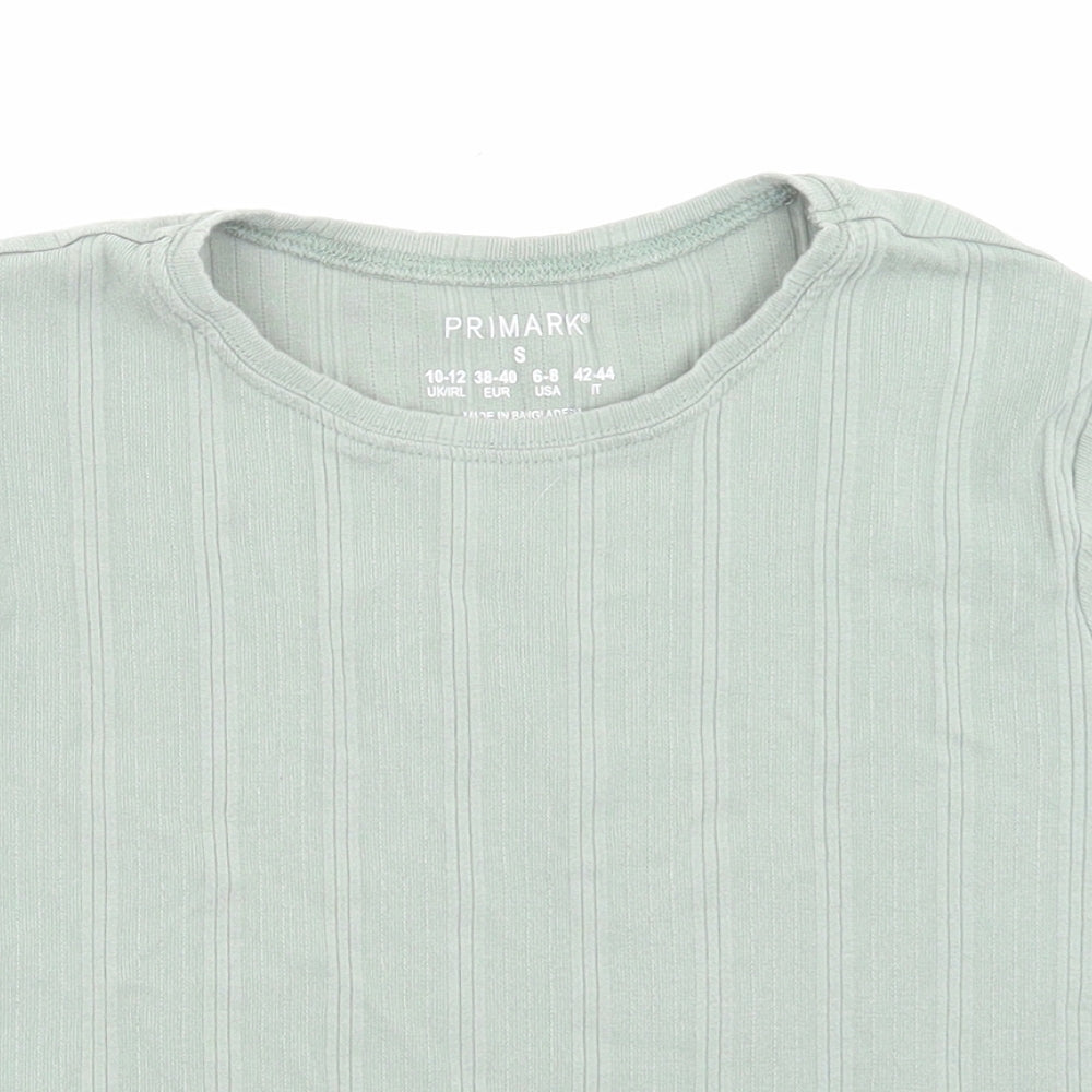 Primark Womens Green Cotton Cropped T-Shirt Size S Crew Neck - Lettuce Edging