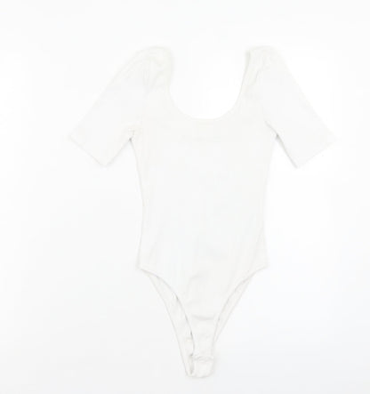 New Look Womens White Cotton Bodysuit One-Piece Size 6 Pullover