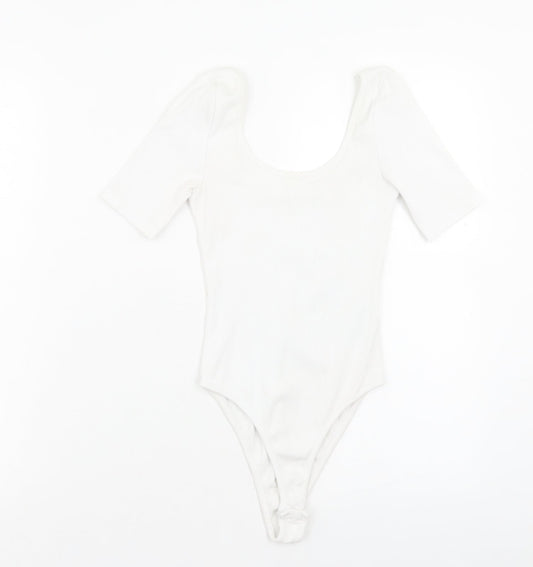 New Look Womens White Cotton Bodysuit One-Piece Size 6 Pullover