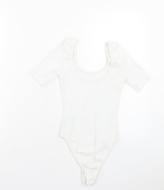 New Look Womens White Cotton Bodysuit One-Piece Size 6 Pullover
