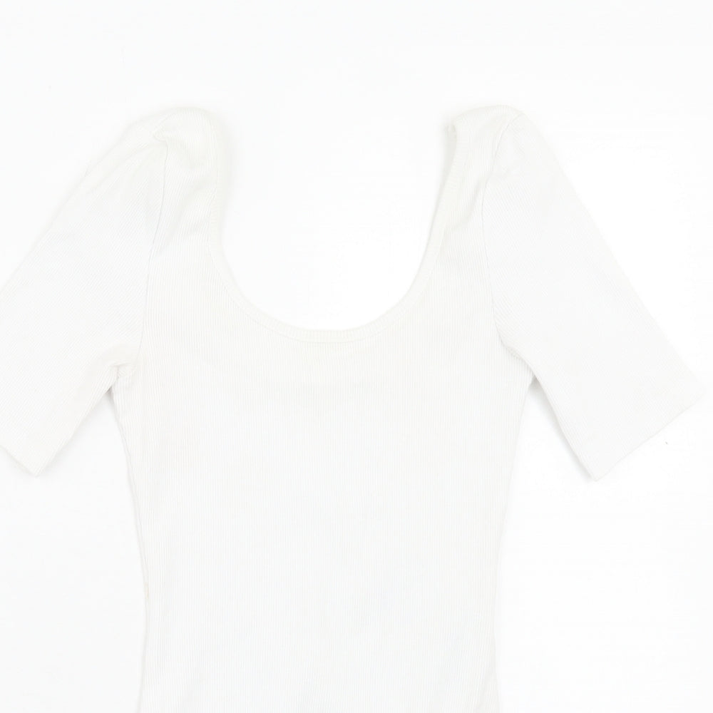 New Look Womens White Cotton Bodysuit One-Piece Size 6 Pullover