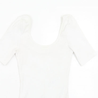 New Look Womens White Cotton Bodysuit One-Piece Size 6 Pullover