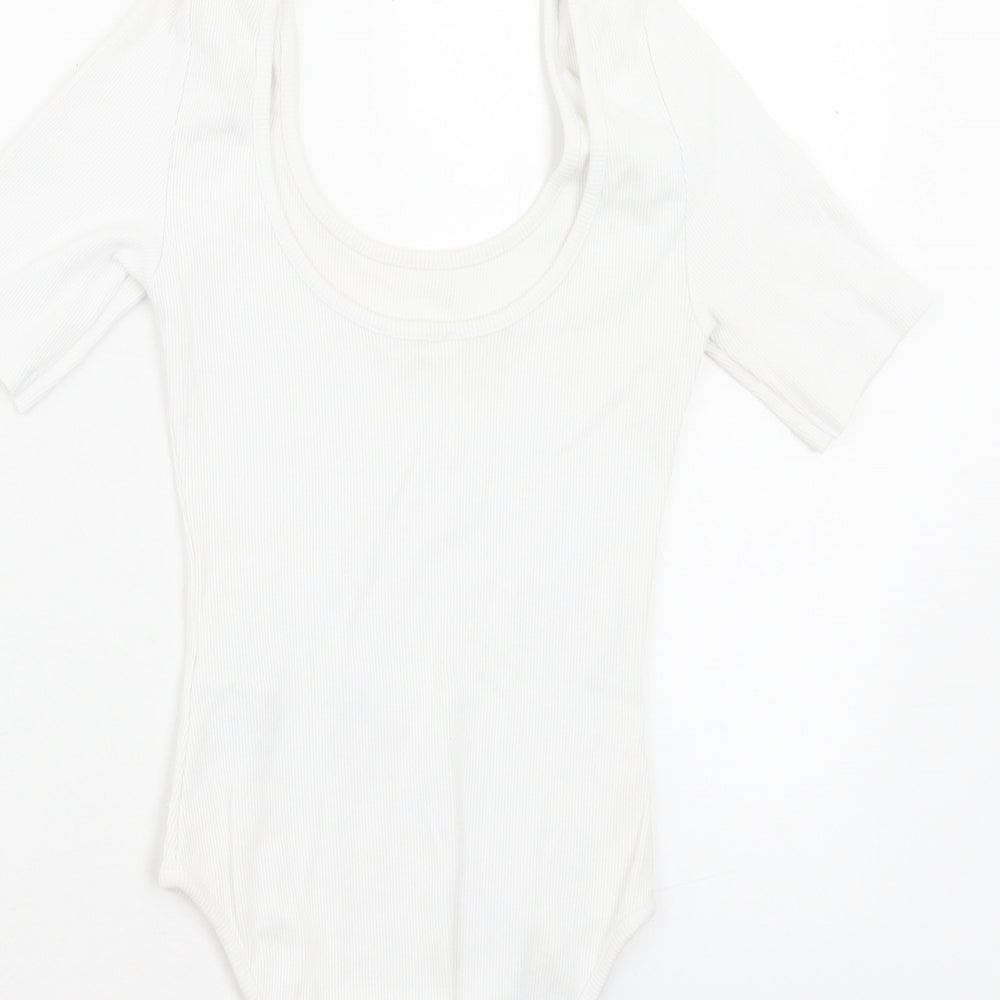 New Look Womens White Cotton Bodysuit One-Piece Size 6 Pullover