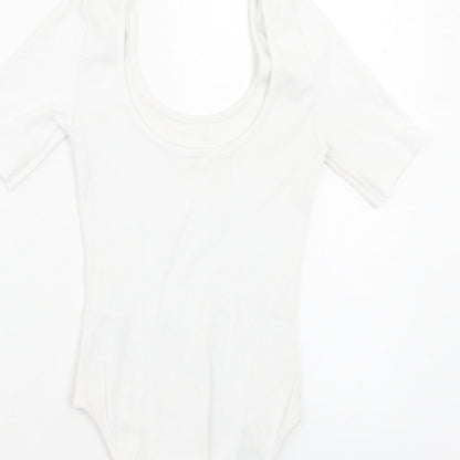 New Look Womens White Cotton Bodysuit One-Piece Size 6 Pullover