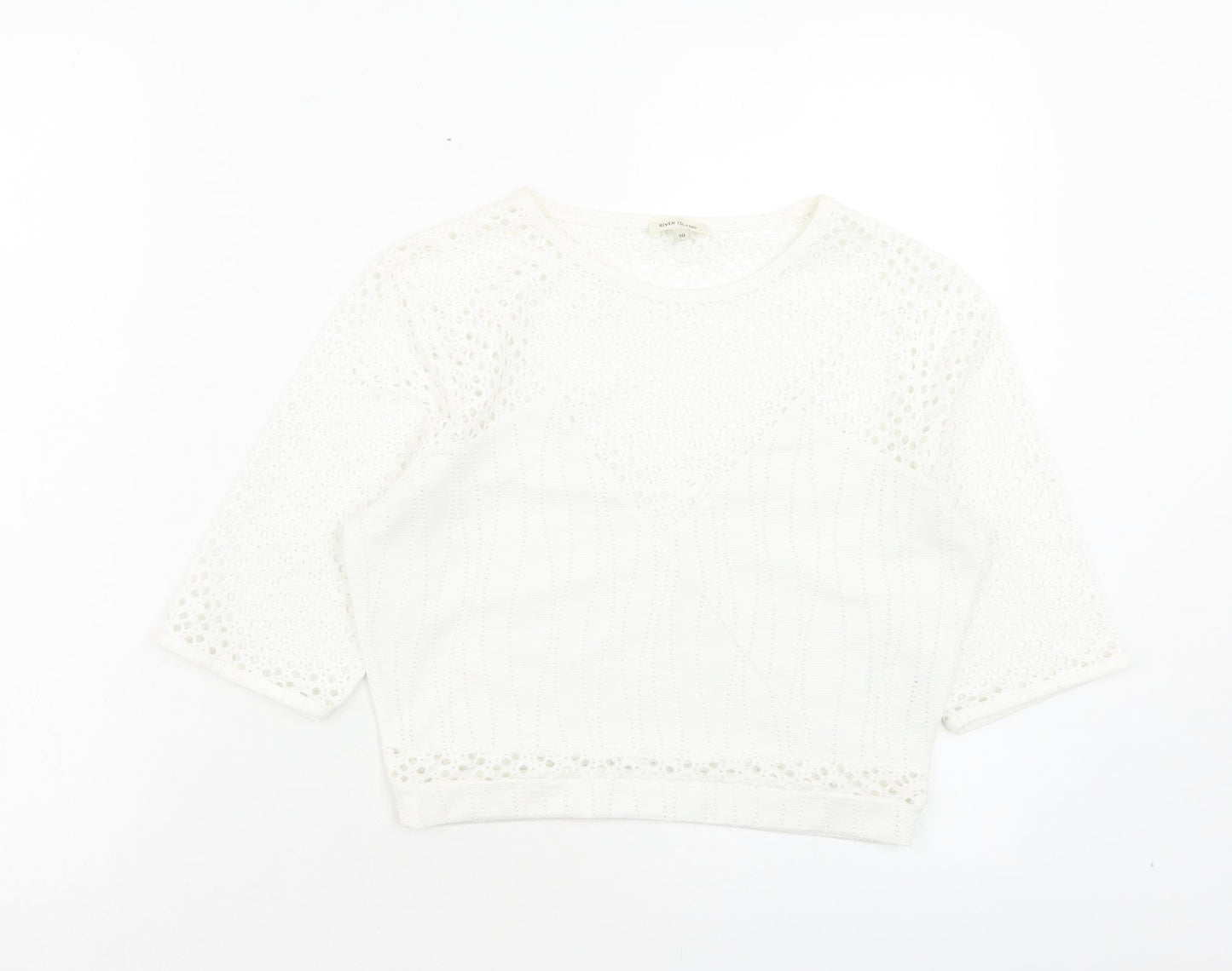 Womens UK Size 10 River Island White Cropped T-Shirt