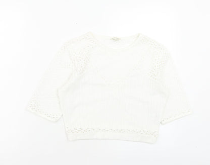 Womens UK Size 10 River Island White Cropped T-Shirt