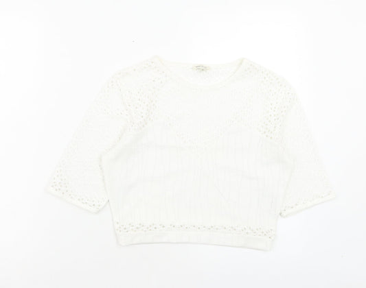 Womens UK Size 10 River Island White Cropped T-Shirt