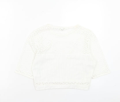 Womens UK Size 10 River Island White Cropped T-Shirt