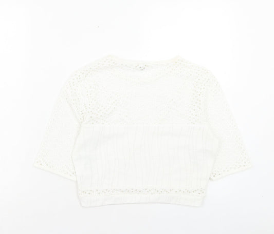 Womens UK Size 10 River Island White Cropped T-Shirt