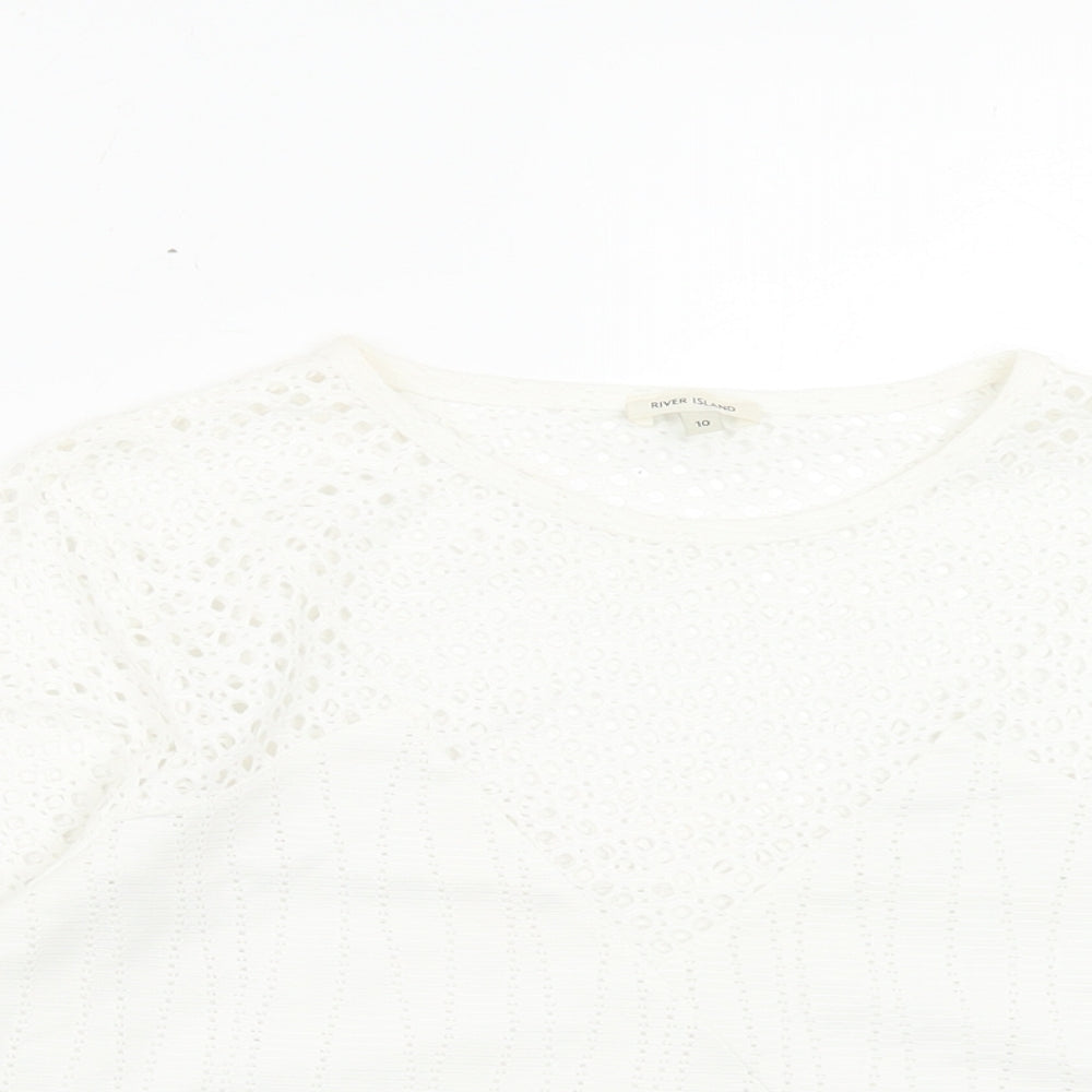 Womens UK Size 10 River Island White Cropped T-Shirt