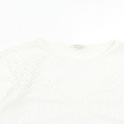 Womens UK Size 10 River Island White Cropped T-Shirt