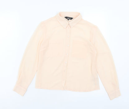 New Look Girls Pink Polyester Basic Button-Up Size 11 Years Collared Button