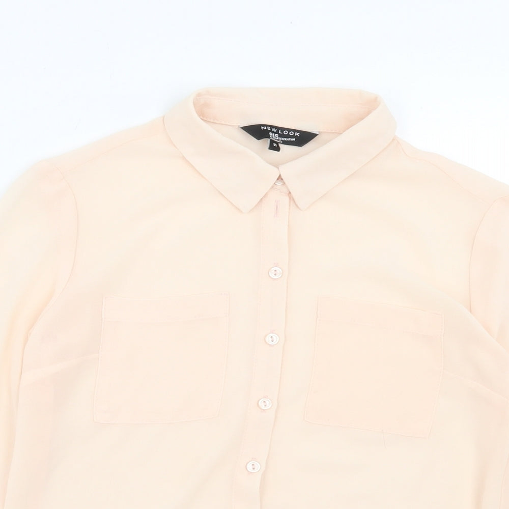 New Look Girls Pink Polyester Basic Button-Up Size 11 Years Collared Button