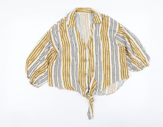 Primark Womens Multicoloured Striped Viscose Basic Button-Up Size 10 Collared