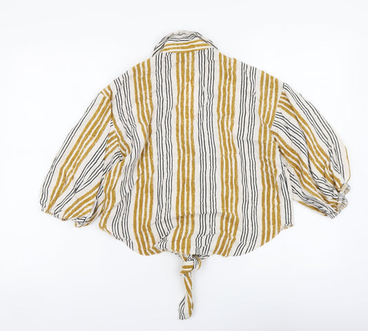Primark Womens Multicoloured Striped Viscose Basic Button-Up Size 10 Collared