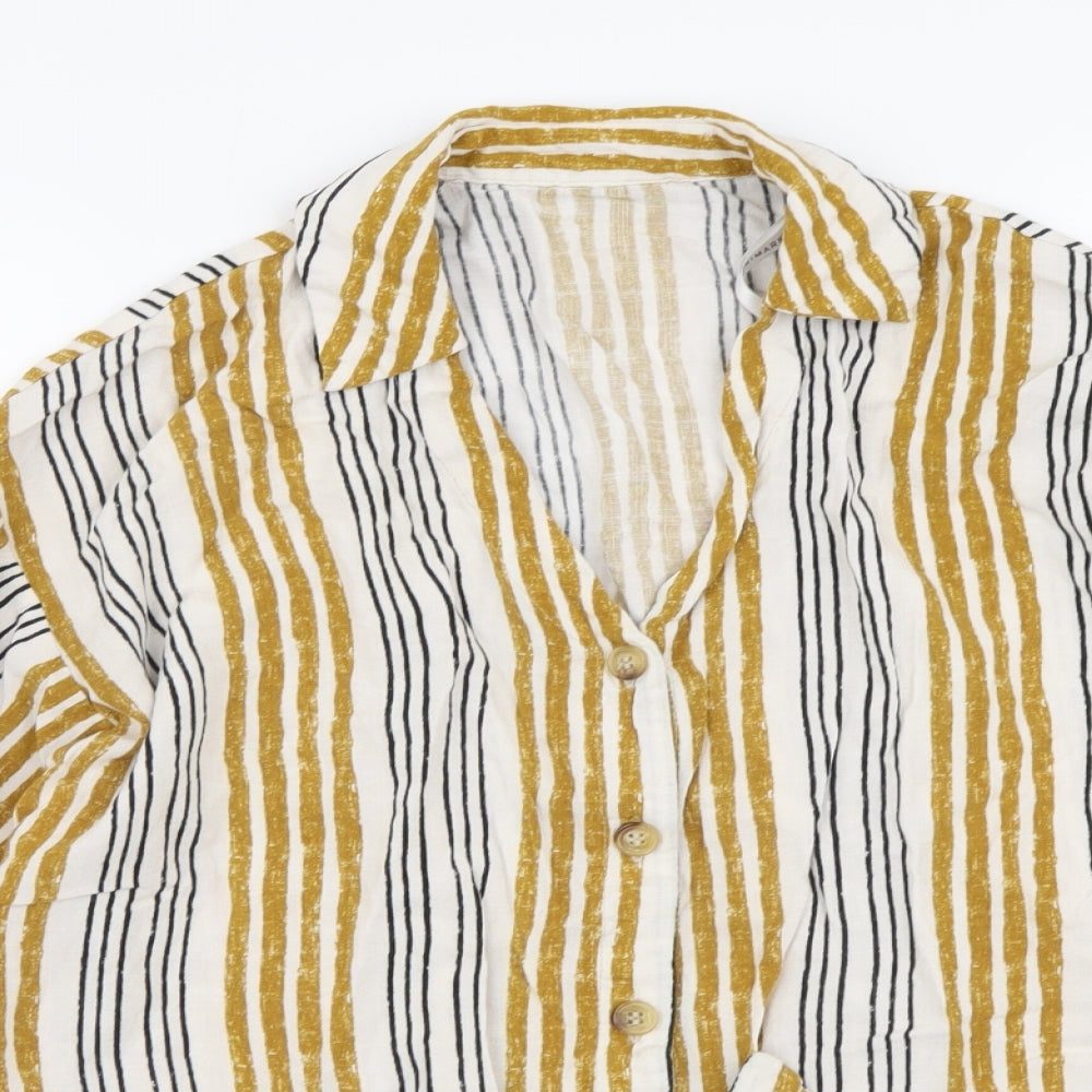 Primark Womens Multicoloured Striped Viscose Basic Button-Up Size 10 Collared