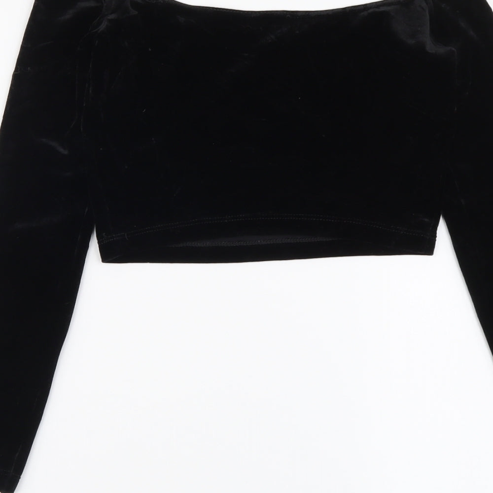 Womens UK Size S American Apparel Black Cropped Blouse
