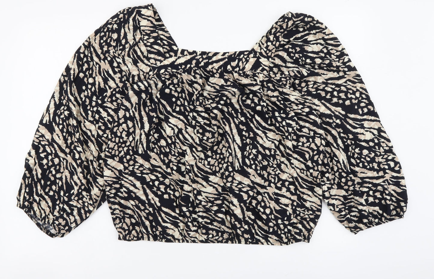 George Womens Black Animal Print Viscose Basic Blouse Size 14 Square Neck