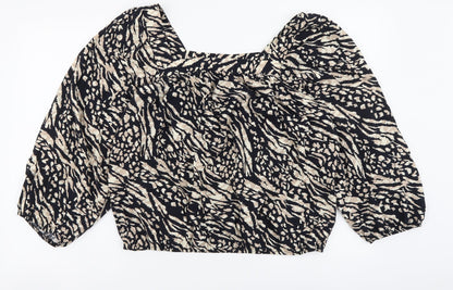 George Womens Black Animal Print Viscose Basic Blouse Size 14 Square Neck