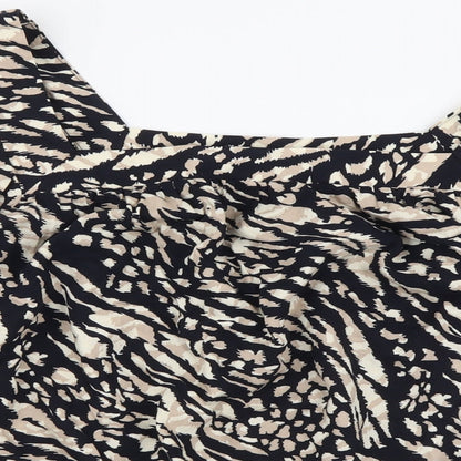 George Womens Black Animal Print Viscose Basic Blouse Size 14 Square Neck