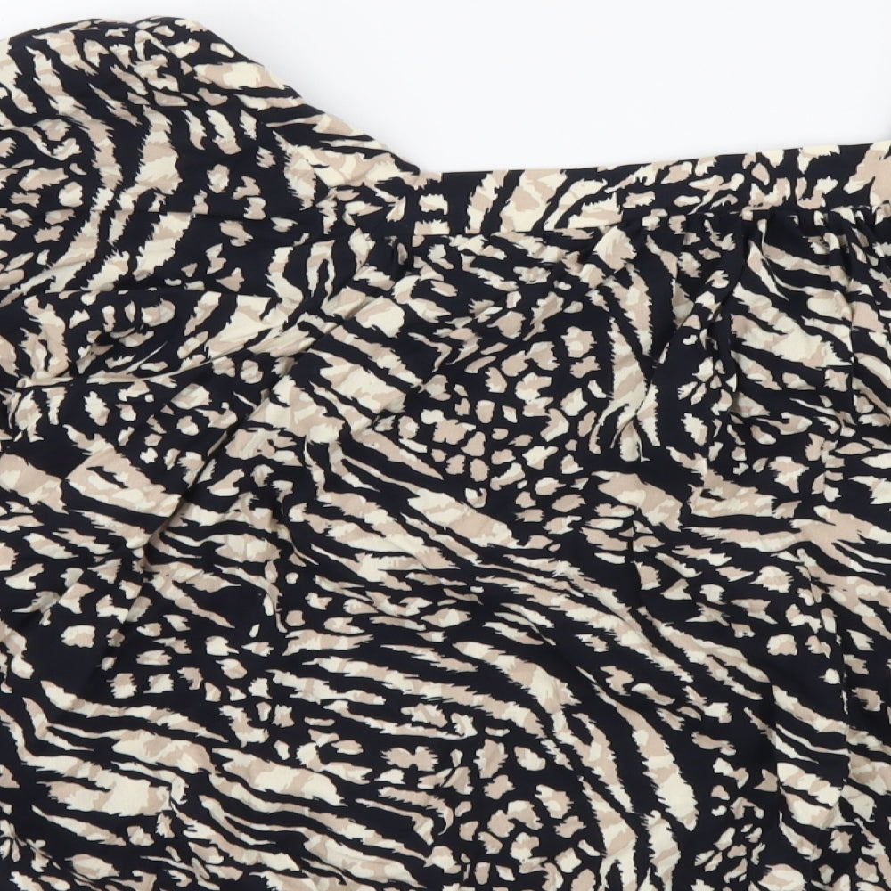 George Womens Black Animal Print Viscose Basic Blouse Size 14 Square Neck