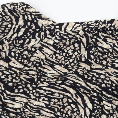 George Womens Black Animal Print Viscose Basic Blouse Size 14 Square Neck