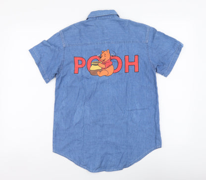 Mickey & Co Womens Blue Cotton Basic Button-Up Size S Collared - Pooh