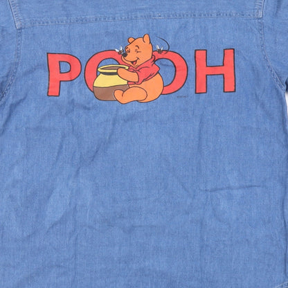 Mickey & Co Womens Blue Cotton Basic Button-Up Size S Collared - Pooh