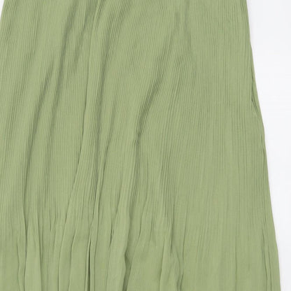 Marks and Spencer Womens Green Polyester Pleated Skirt Size 20 Zip