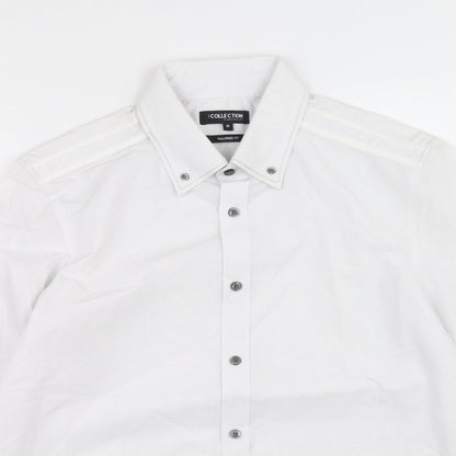 The Collection Mens White Cotton Button-Up Size M Collared Button
