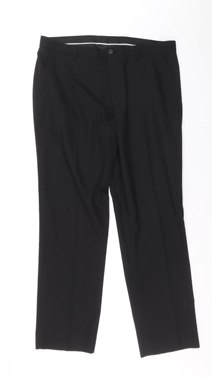 Preworn Mens Black Polyester Carrot Trousers L28 in Regular Zip