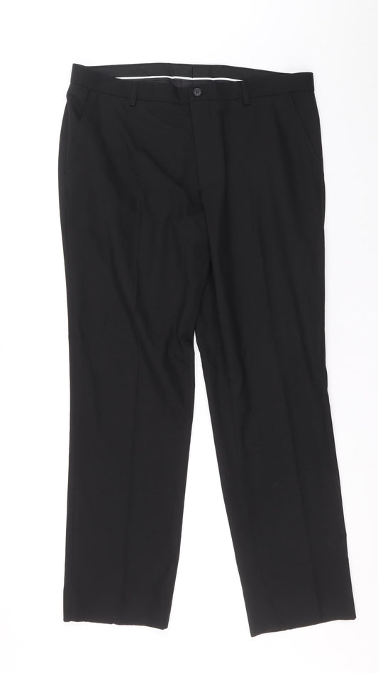 Preworn Mens Black Polyester Carrot Trousers L28 in Regular Zip