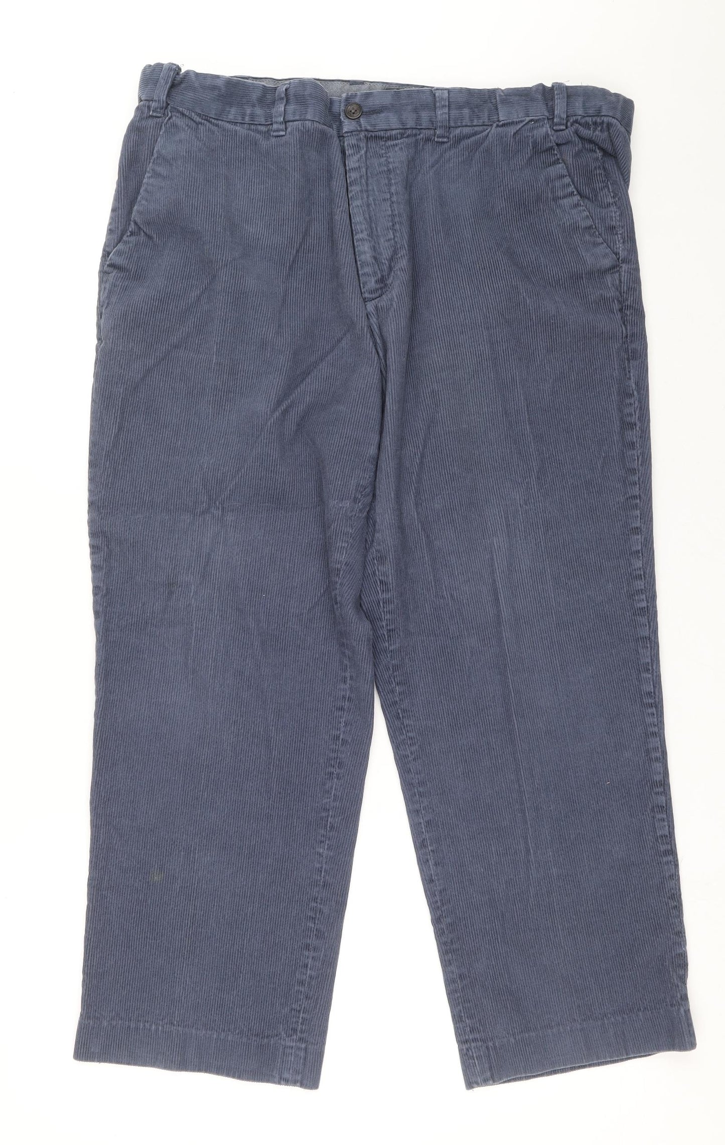 Marks and Spencer Mens Blue Cotton Trousers L29 in Regular Zip