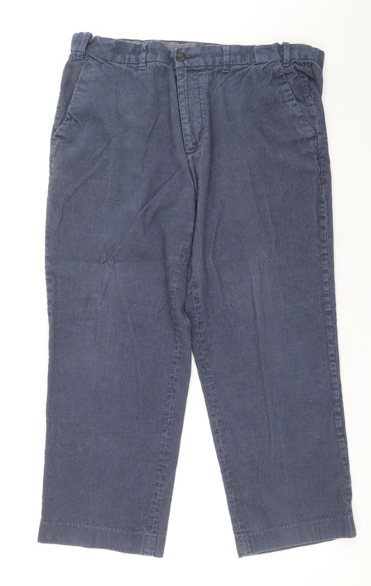 Marks and Spencer Mens Blue Cotton Trousers L29 in Regular Zip