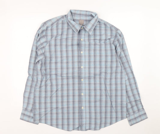 TU Mens Blue Plaid Cotton Button-Up Size XL Collared Button