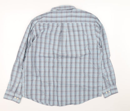 TU Mens Blue Plaid Cotton Button-Up Size XL Collared Button