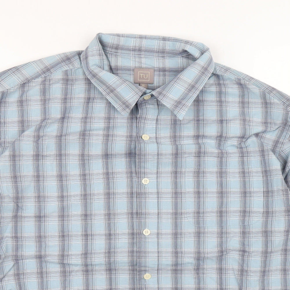 TU Mens Blue Plaid Cotton Button-Up Size XL Collared Button