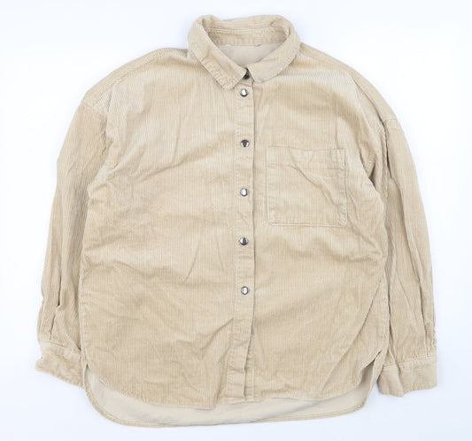 George Mens Beige Cotton Button-Up Size 14 Collared Button